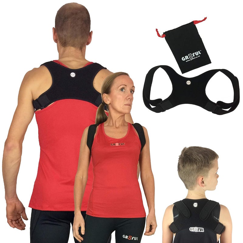 gr8ful Posture Corrector Physio Spinal Brace Men Women Kids Back Shoulder Neck Pain Relief Black 1 Size Adjustable Neoprene Discreet Design Fab for Sports Use - Image 1