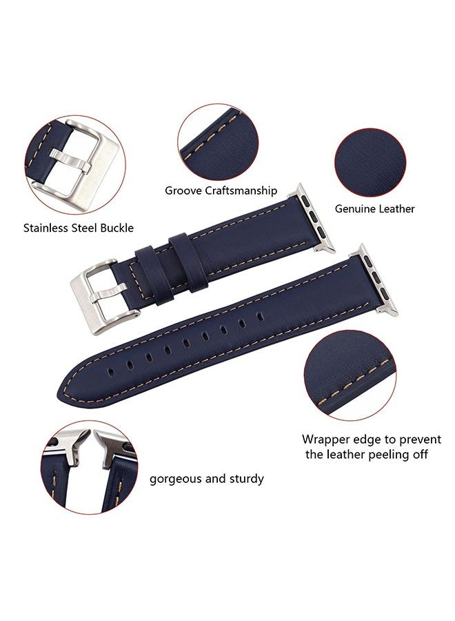 Genuine Leather Band Strap For Apple Watch Bands 42mm 44mm 45mm 49mm,for iWatch Series 8,7,6,5,4,3,2,1, Ultra Sport SE, Blue  - Image 2