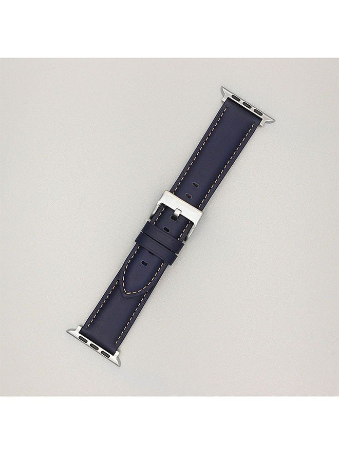 Genuine Leather Band Strap For Apple Watch Bands 42mm 44mm 45mm 49mm,for iWatch Series 8,7,6,5,4,3,2,1, Ultra Sport SE, Blue  - Image 4