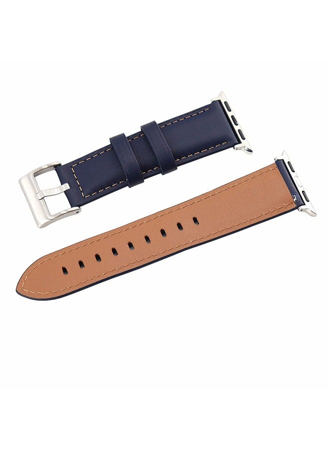 Genuine Leather Band Strap For Apple Watch Bands 42mm 44mm 45mm 49mm,for iWatch Series 8,7,6,5,4,3,2,1, Ultra Sport SE, Blue  - Image 3