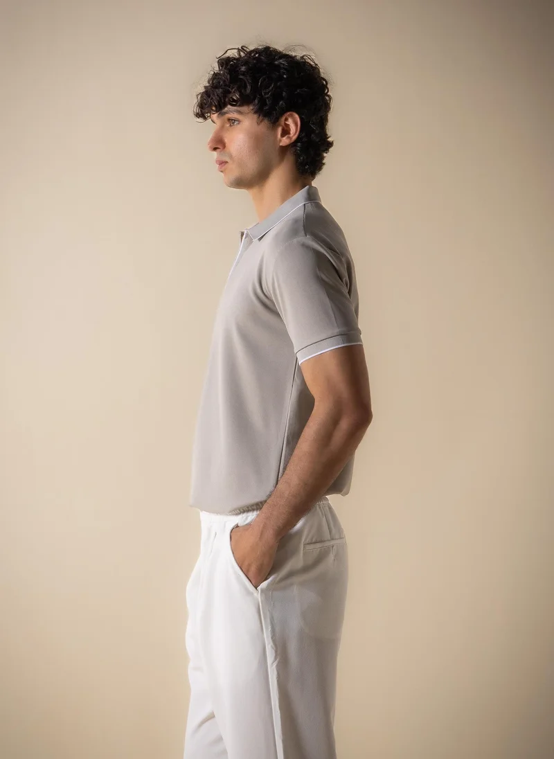 Shapes Grey CONTRAST RIB SLIM POLO SHIRT for Men | Best Price UAE