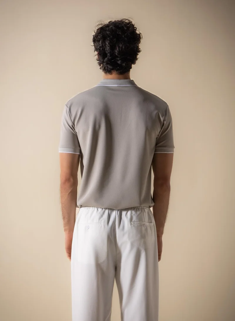 Shapes Grey CONTRAST RIB SLIM POLO SHIRT for Men | Best Price UAE