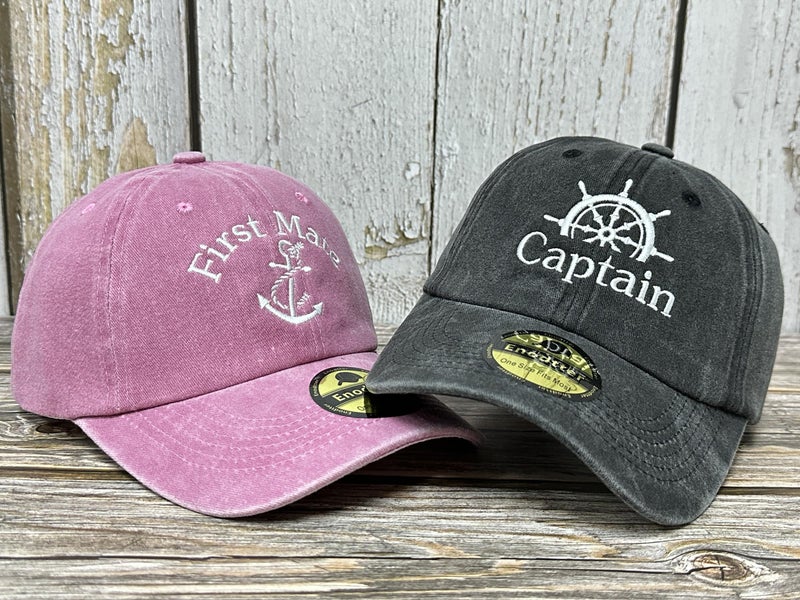 Enodtter Embroidered Captain First Mate Hats for Men Women, Nautical Marine Sailor Gift, Black Pink Skipper Boating Baseball Caps - Image 3