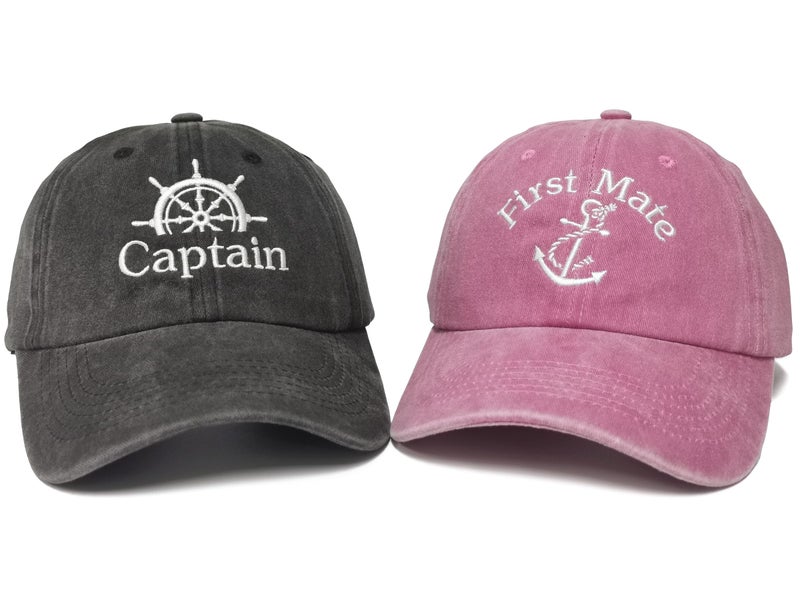 Enodtter Embroidered Captain First Mate Hats for Men Women, Nautical Marine Sailor Gift, Black Pink Skipper Boating Baseball Caps - Image 1