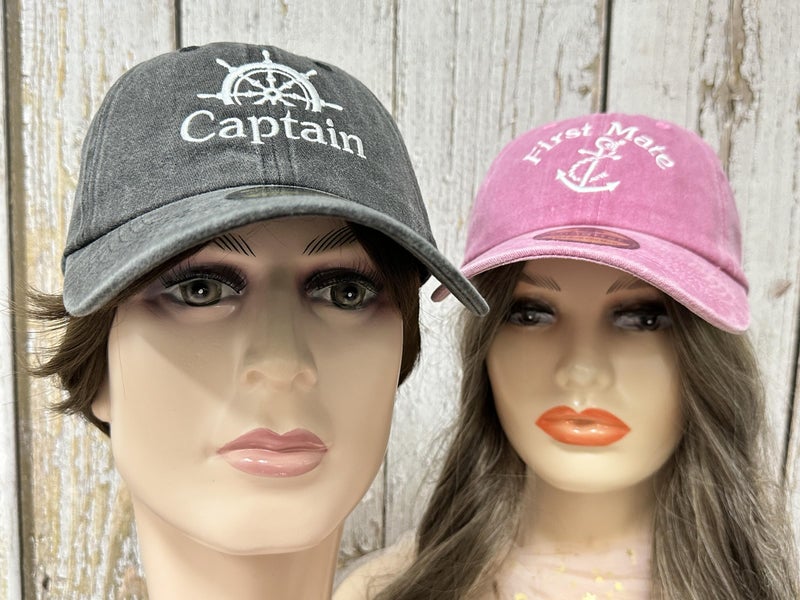Enodtter Embroidered Captain First Mate Hats for Men Women, Nautical Marine Sailor Gift, Black Pink Skipper Boating Baseball Caps - Image 5