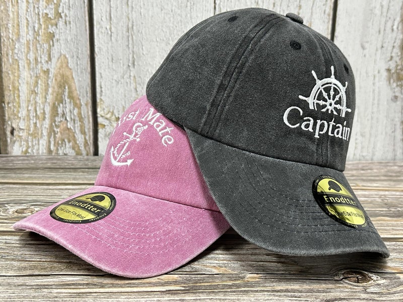 Enodtter Embroidered Captain First Mate Hats for Men Women, Nautical Marine Sailor Gift, Black Pink Skipper Boating Baseball Caps - Image 2
