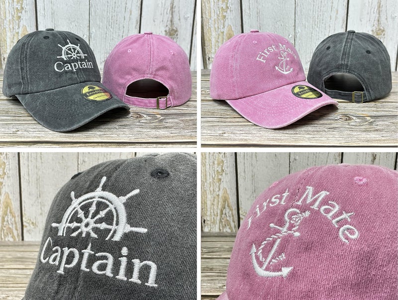 Enodtter Embroidered Captain First Mate Hats for Men Women, Nautical Marine Sailor Gift, Black Pink Skipper Boating Baseball Caps - Image 4