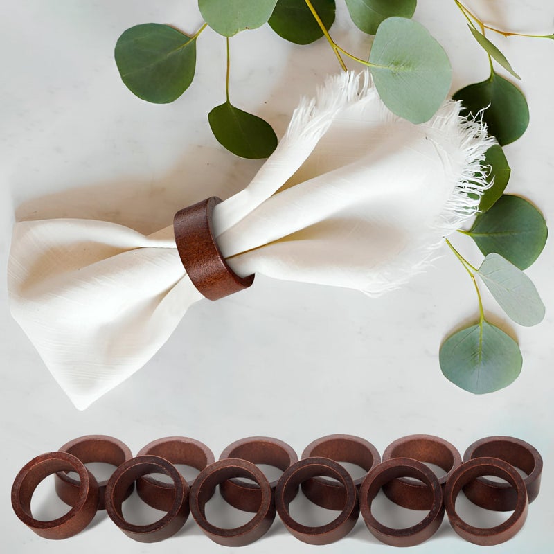 MEPERPER Napkin Rings Set of 12, Wooden Napkin Rings Artisan Crafted in India, Tabletop Decor - Image 4