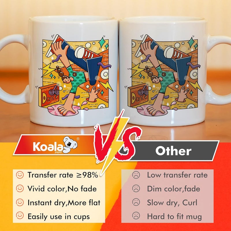 KOALA PAPER ورق السوبليماشن 170 ورقة 8.5x11 بوصة 105 جرام، مناسب لتخصيص الأكواب، تي شيرتات فاتحة اللون وغيرها من المواد السوبليماشن، متوافق فقط مع حبر السوبليماشن - Image 2