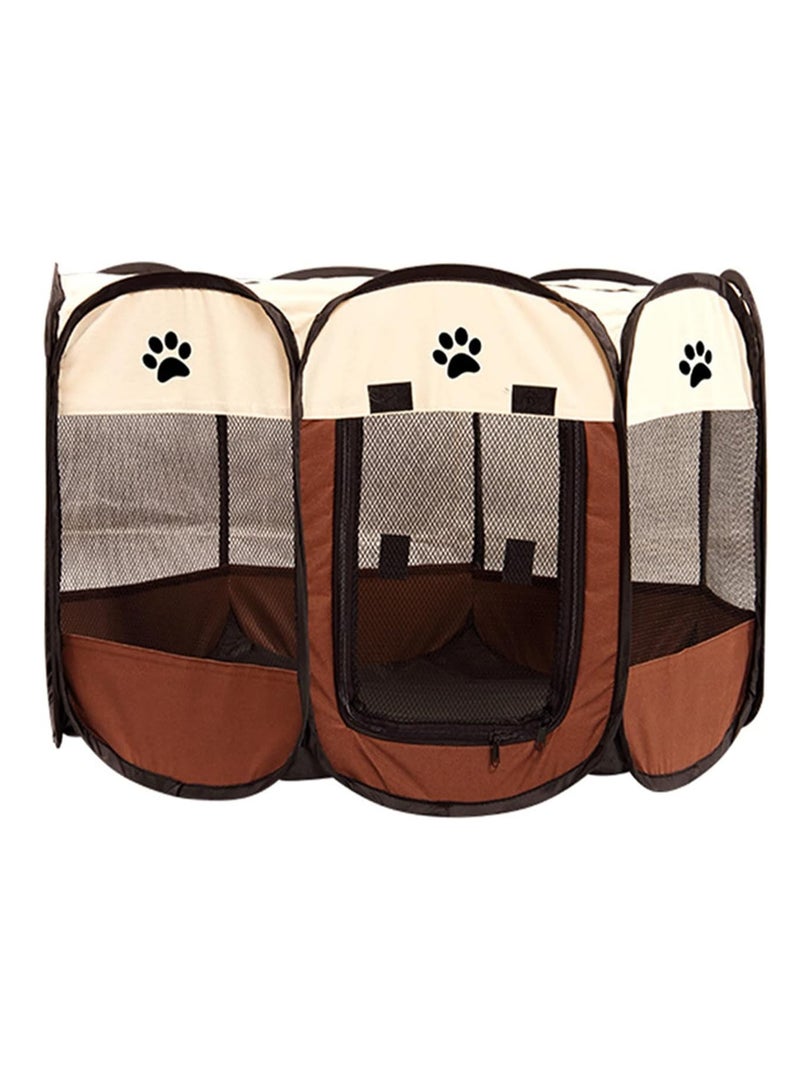 ECVV Pet Playpen Portable Foldable Dog Playground Exercise Kennel Tent With Ventilated Mesh Pets Tent For Puppies Dogs Cats Rabbits Indoor Outdoor Using Brown - Image 1