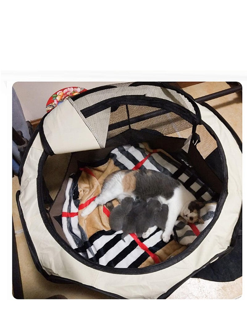 ECVV Pet Playpen Portable Foldable Dog Playground Exercise Kennel Tent With Ventilated Mesh Pets Tent For Puppies Dogs Cats Rabbits Indoor Outdoor Using Brown - Image 2