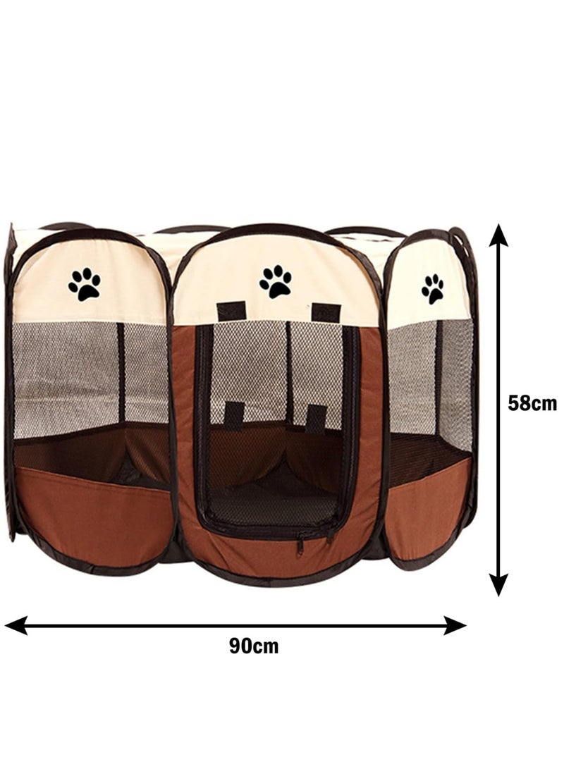 ECVV Pet Playpen Portable Foldable Dog Playground Exercise Kennel Tent With Ventilated Mesh Pets Tent For Puppies Dogs Cats Rabbits Indoor Outdoor Using Brown - Image 5