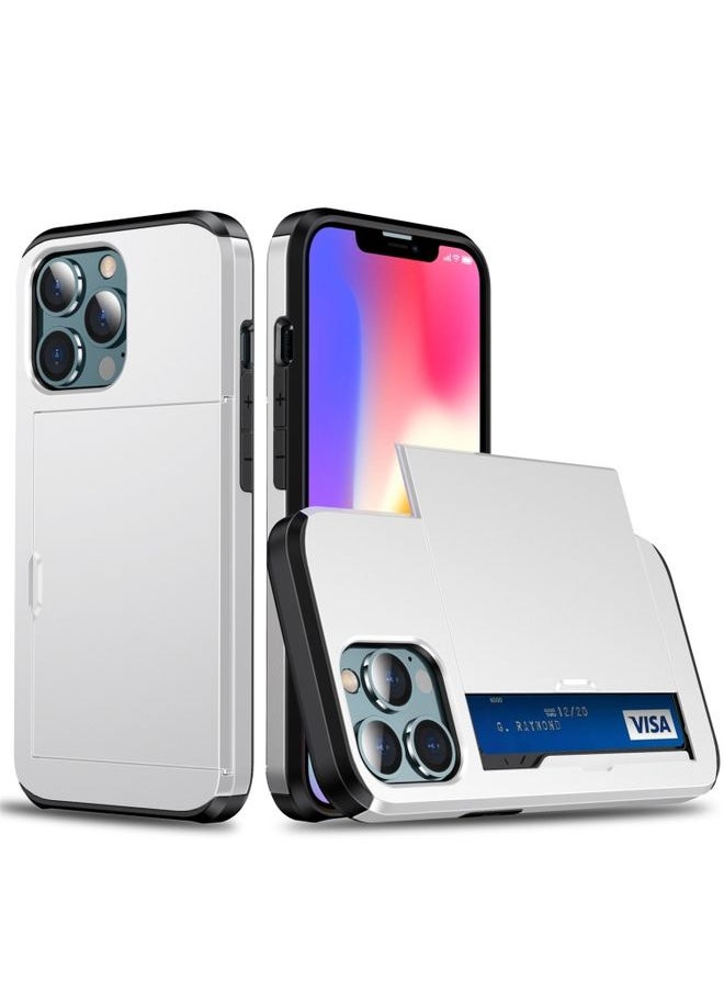 Generic Case Cover For iPhone 13 Shockproof Armor Protective Case with Slide Card Slot White 