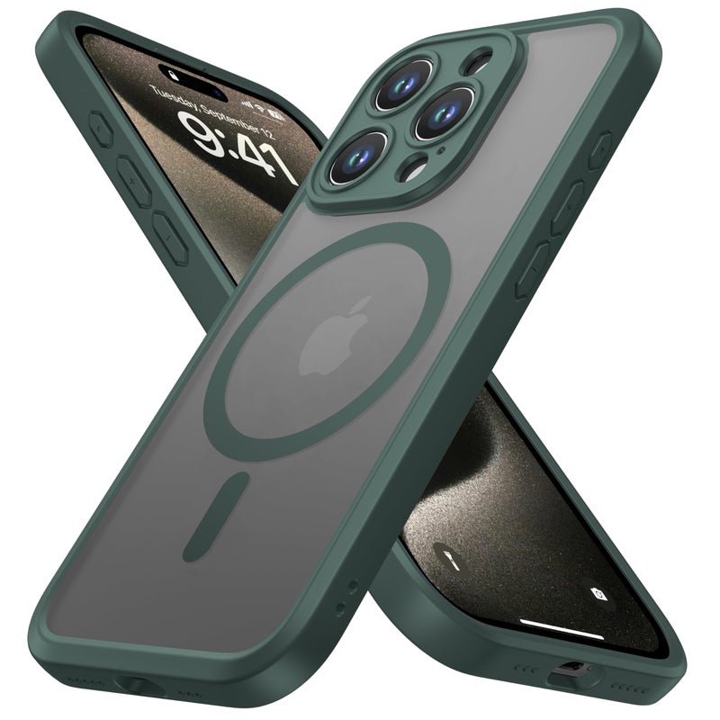 ImpactStrong Magnetic Guard Designed for iPhone 15 Pro Max Case [Camera Protection] [Military Grade Drop Tested] [Compatible with MagSafe] Slim Translucent Matte Phone Case (6.7") - Dark Green - Image 1