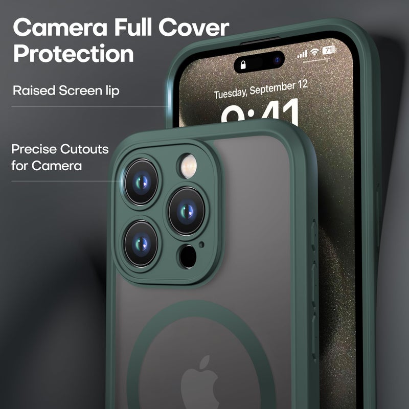 ImpactStrong Magnetic Guard Designed for iPhone 15 Pro Max Case [Camera Protection] [Military Grade Drop Tested] [Compatible with MagSafe] Slim Translucent Matte Phone Case (6.7") - Dark Green - Image 3