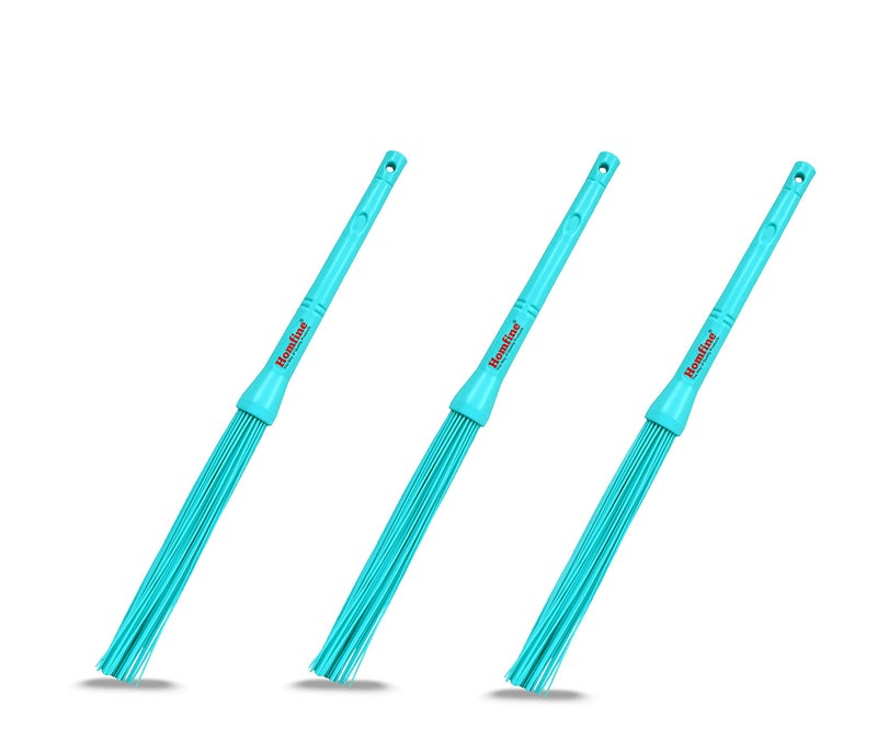 Homfine™ Pack of 3Pcs Long Handle Kharata Plastic Hard Bristle Broom for Bathroom Cleaning (Aqua Green, 3 Pc) - Image 1