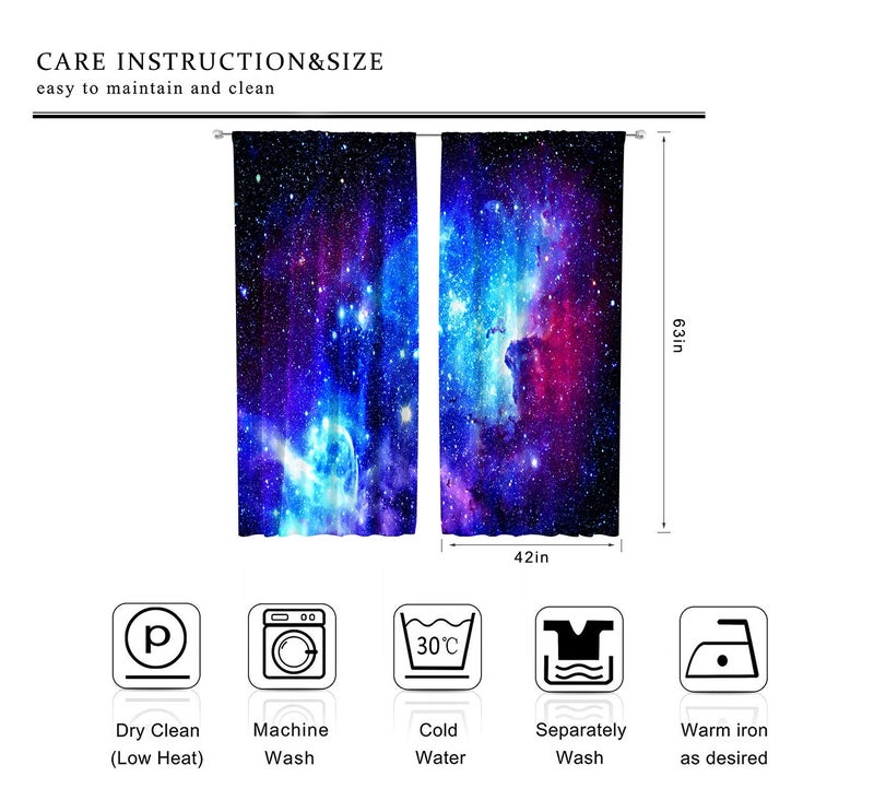 Riyidecor Galaxy Outer Space Nebula Curtains (2 Panels 42 x 63 Inch) Blue Rod Pocket Universe Planets Boys Fantasy Starry Black Art Printed Living Room Bedroom Window Drapes Treatment Fabric WW-CLLE - Image 4