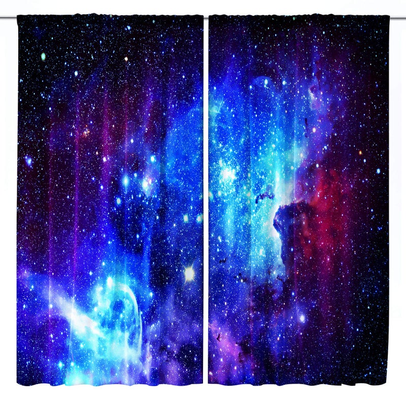 Riyidecor Galaxy Outer Space Nebula Curtains (2 Panels 42 x 63 Inch) Blue Rod Pocket Universe Planets Boys Fantasy Starry Black Art Printed Living Room Bedroom Window Drapes Treatment Fabric WW-CLLE - Image 3
