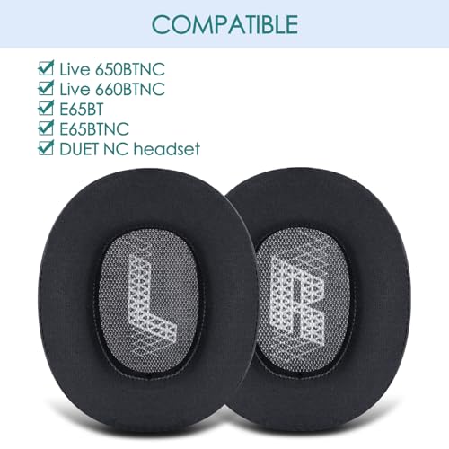 G GVOEARS GVOEARS Cooling Gel Replacement Ear Pads for JBL Live 650/660BTNC E65BTNC Headphone, Ear Pads with Memory Foam and Breathable ICE Silk Fabric (Black) - Image 2