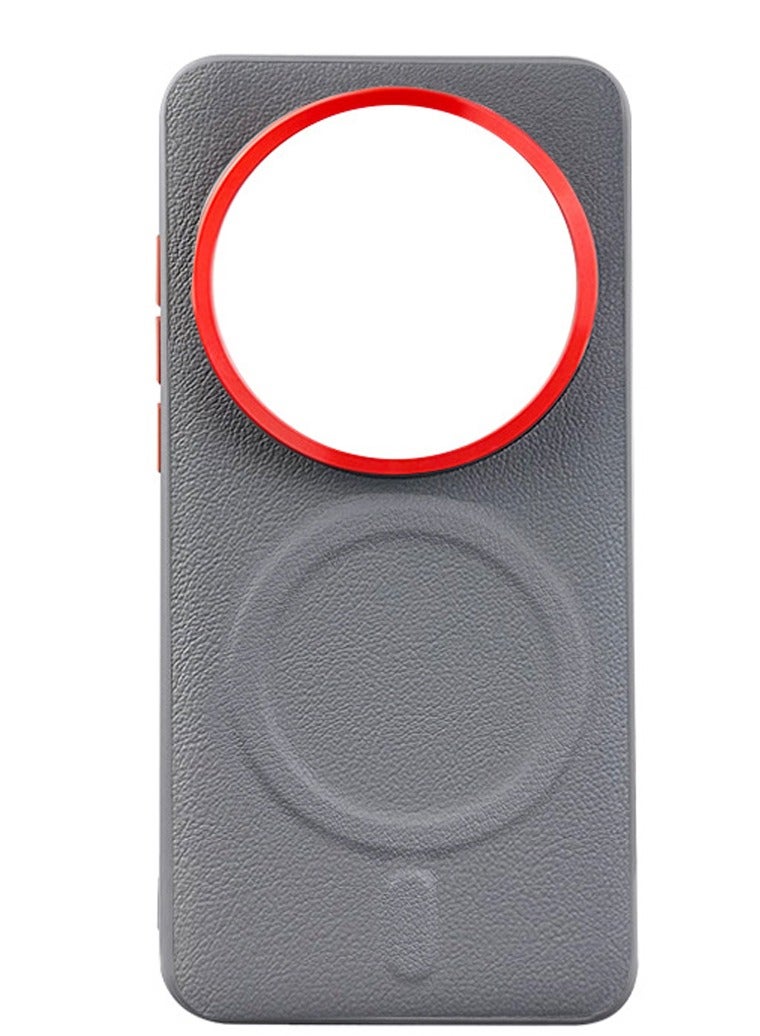 Compatible with Xiaomi Mi 15 Ultra Magnetic Attraction Plain Leather Case Lens Hardware Large Hole Protection Phone Cover For Mi 15 Ultra