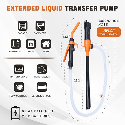 Neuradical Fuel Transfer Pump Battery Operated Electric Siphon Pump 24 GPM Adjustable Flow Control Nozzle Extra Long Hose Portable Gas Can Pump for Gas Diesel kerosene Water - Image 3