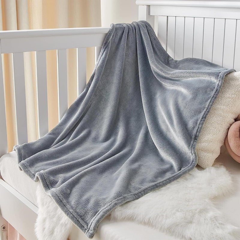 KMUSET Kids Blanket for Boys Girls 30x40 inches, Soft Cozy Fuzzy Swaddle Throw Blanket, Small Fleece Blanket for Crib Stroller, Grey - Image 2