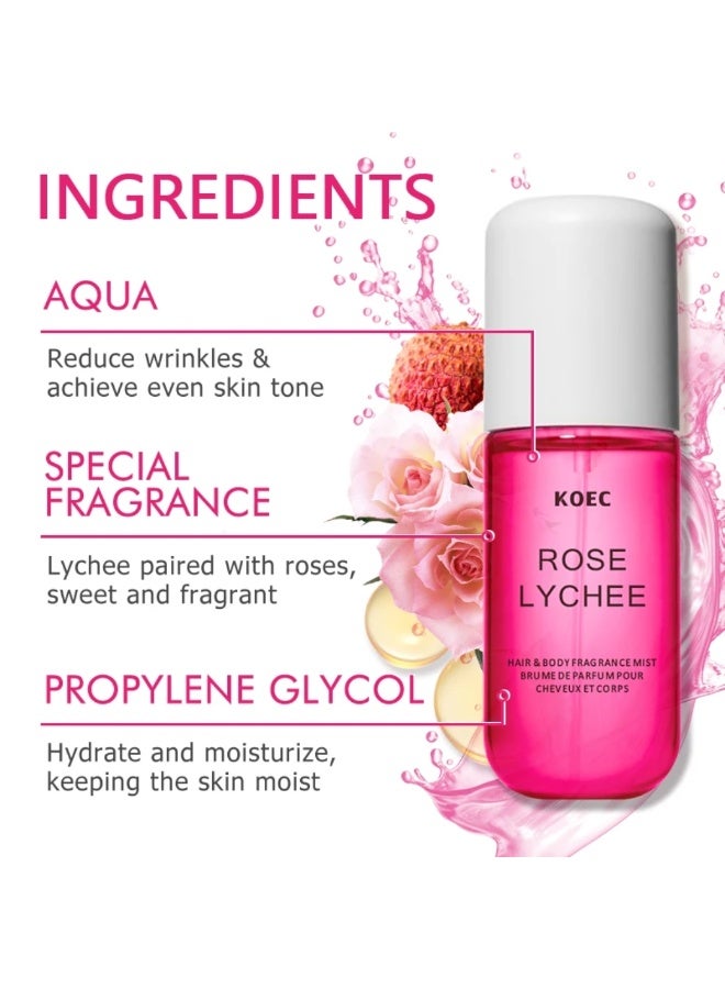 KOEC 50ml Rose Lychee Body and Hair Fragrance Mist Body Mist Spray Travel Size Long Lasting Perfume Haircare Refreshing Moisturizing Hydrating Soft Hair Care Spray - Image 5