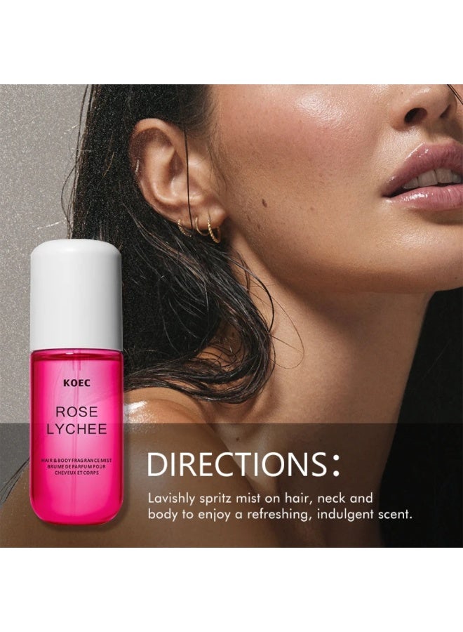 KOEC 50ml Rose Lychee Body and Hair Fragrance Mist Body Mist Spray Travel Size Long Lasting Perfume Haircare Refreshing Moisturizing Hydrating Soft Hair Care Spray - Image 4