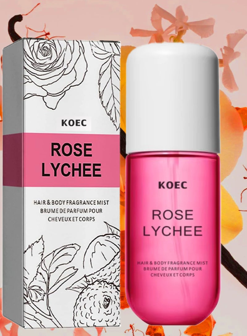KOEC 50ml Rose Lychee Body and Hair Fragrance Mist Body Mist Spray Travel Size Long Lasting Perfume Haircare Refreshing Moisturizing Hydrating Soft Hair Care Spray - Image 1