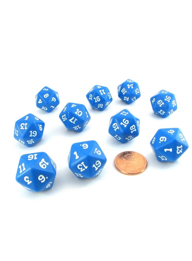 Koplow Games Set of 10 Twenty Sided 19mm D20 Opaque RPG Dice - Blue with White Numbers Die - Image 2
