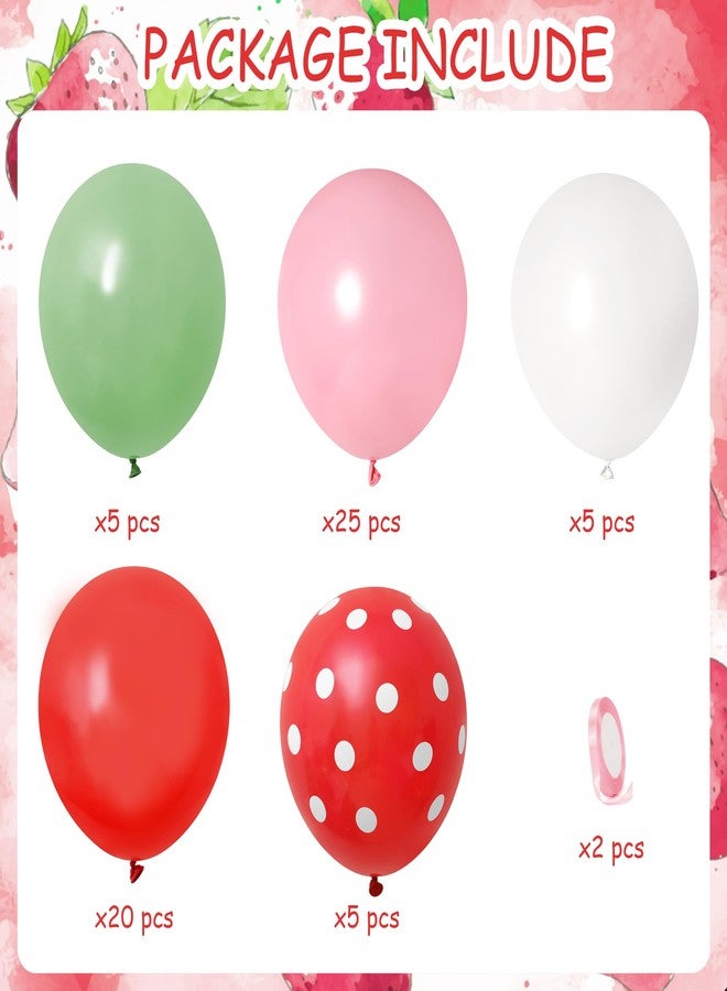 Kriyokiaa 60 Pcs Strawberry Balloons,12" Pink Red White Green Latex Shortcake Balloons with Polka Dot for Girl Birthday Party, Berry First Birthday, Baby Shower and Garden Party Decorations - Image 4