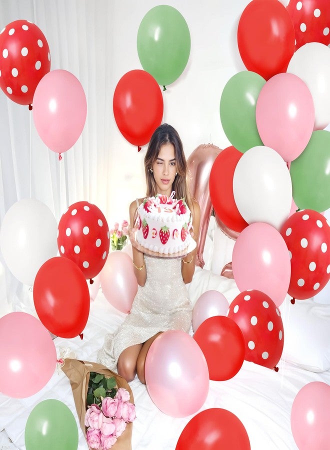 Kriyokiaa 60 Pcs Strawberry Balloons,12" Pink Red White Green Latex Shortcake Balloons with Polka Dot for Girl Birthday Party, Berry First Birthday, Baby Shower and Garden Party Decorations - Image 5