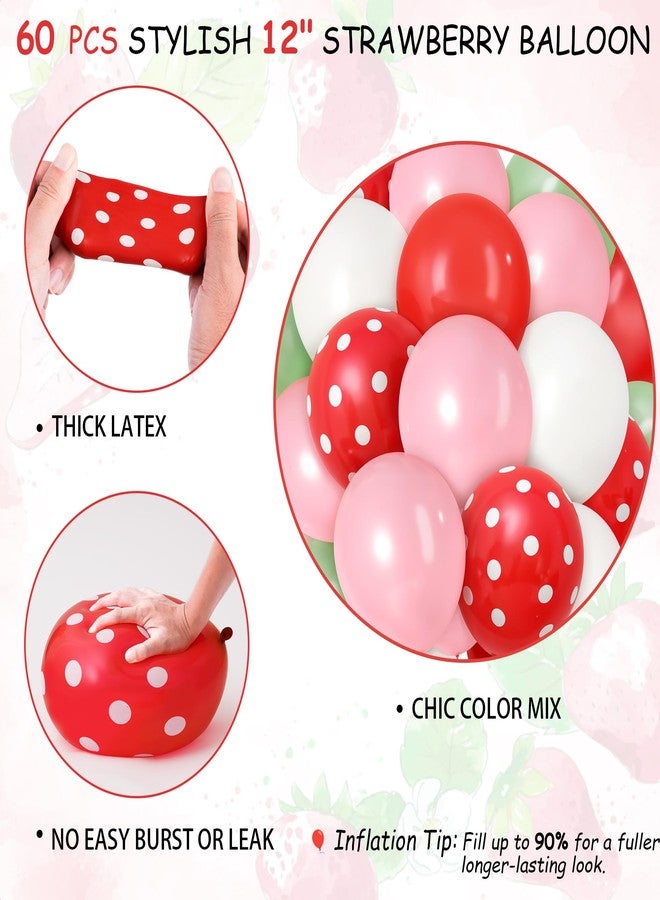 Kriyokiaa 60 Pcs Strawberry Balloons,12" Pink Red White Green Latex Shortcake Balloons with Polka Dot for Girl Birthday Party, Berry First Birthday, Baby Shower and Garden Party Decorations - Image 3