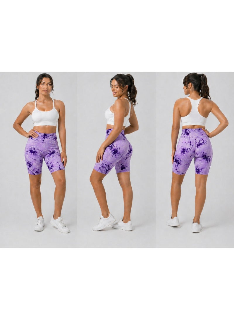 Women’s High-Waisted Marble Biker Shorts – Stretchy Gym & Yoga Leggings, Tummy Control, Above Knee Length, Soft Breathable Activewear - Image 1