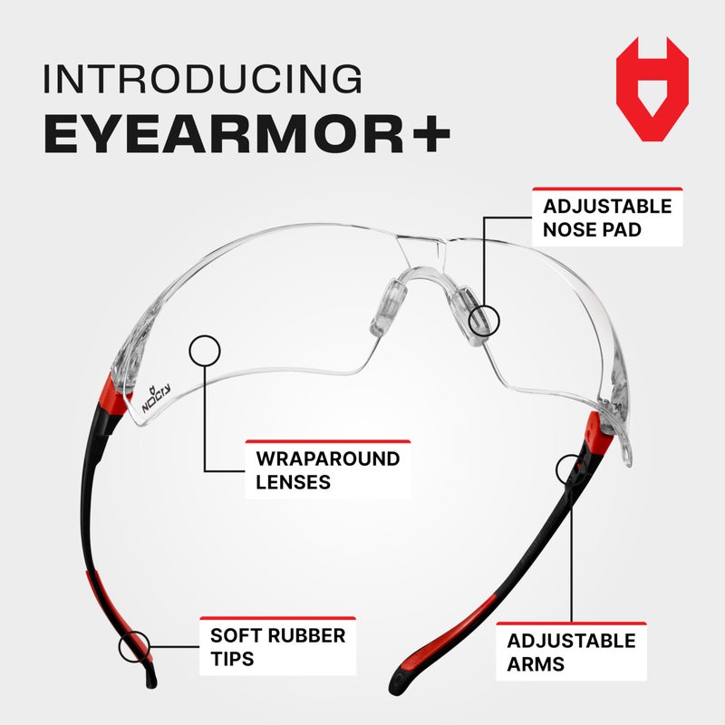 NoCry Safety Glasses with Clear Anti Fog Scratch Resistant Wrap-Around Lenses and No-Slip Grips, UV Protection. Adjustable, Black & Red Frames (10 pack) - Image 2