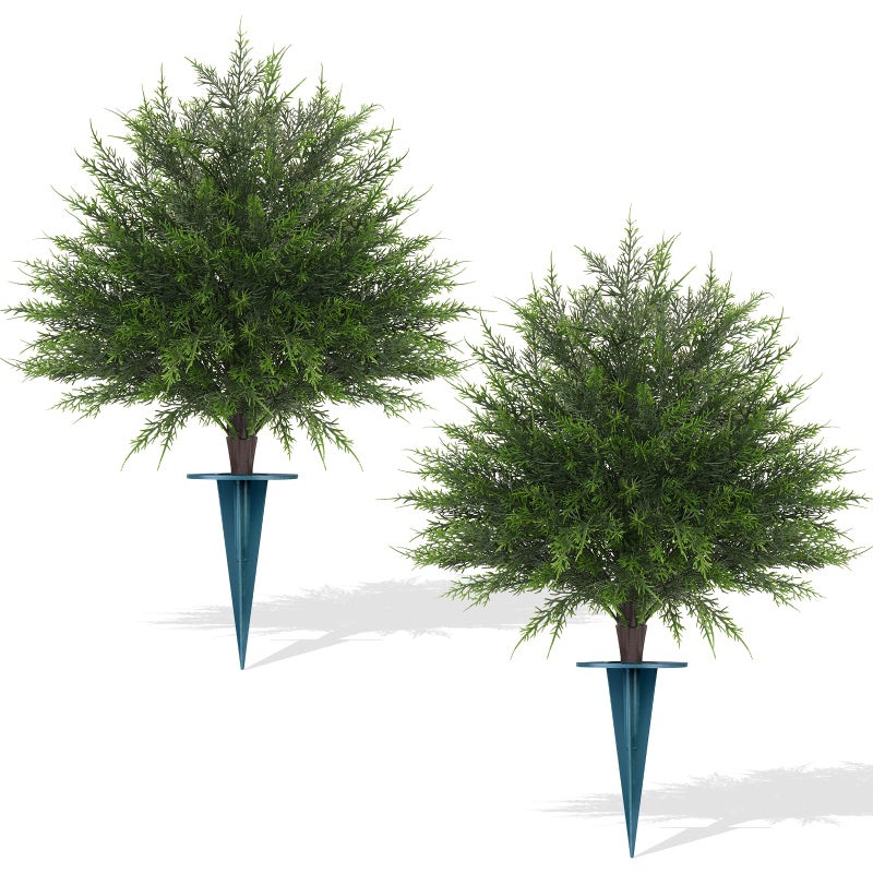 EverNature Artificial Cedar Topiary Ball Trees16 UV Resistant Fake Evergreen Shrubs Bushes Plants with Ground Spike 2 Set of Fake Plants for Outdoor Indoor Front Porch Garden - Image 2