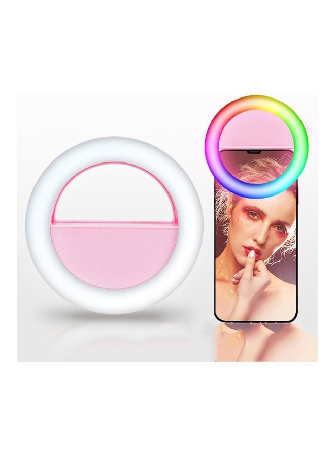 NIBEMINENT Smartphone Mini Selfie Ring Light Pink/White  - Image 2
