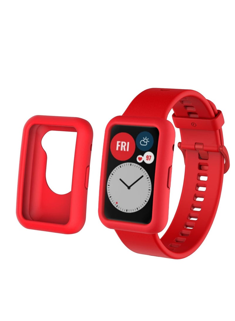 Bands Replacement and case for Huawei Watch Fit & Huawei Watch Fit New & Huawei Watch Fit Elegant, Band for Women Men,Silicone Quick Release Soft Rubber Replacement Watch Band  red - Image 1