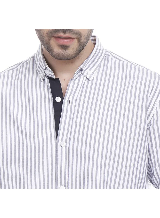 كوب قميص أكسفورد مخطط بأكمام طويلة