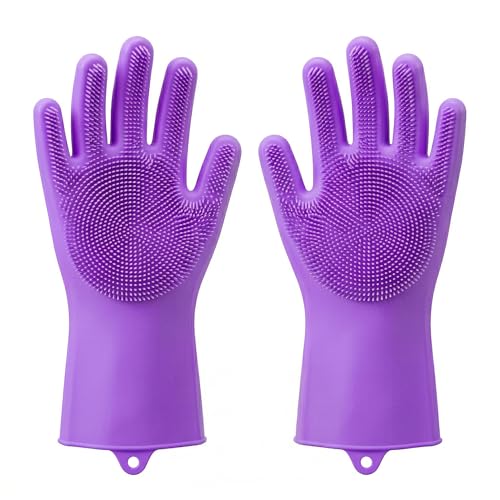CLAPONE Gloves for Washing Dishes/Hand Gloves for Kitchen/Kitchen Gloves for Dishwashing/Dish Washing for Women/Cleaning/Rubber Scotch/Home Essentials Products/Silicone/cooking/Bathroom/Car-Purple - Image 1