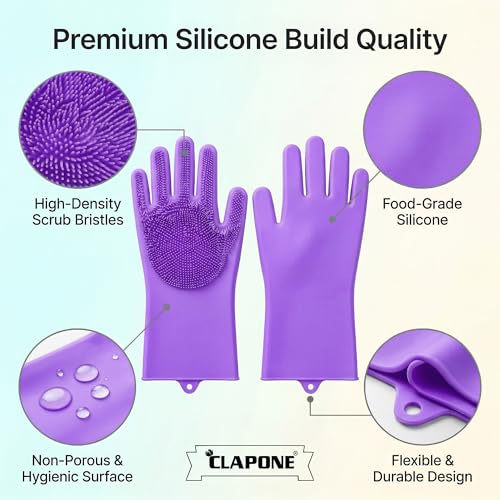 CLAPONE Gloves for Washing Dishes/Hand Gloves for Kitchen/Kitchen Gloves for Dishwashing/Dish Washing for Women/Cleaning/Rubber Scotch/Home Essentials Products/Silicone/cooking/Bathroom/Car-Purple - Image 4