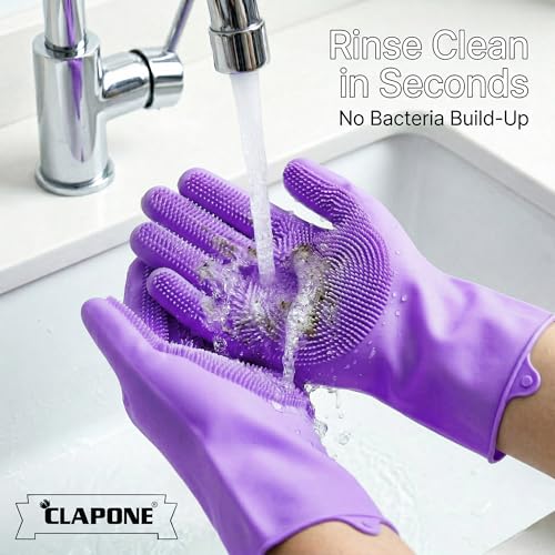 CLAPONE Gloves for Washing Dishes/Hand Gloves for Kitchen/Kitchen Gloves for Dishwashing/Dish Washing for Women/Cleaning/Rubber Scotch/Home Essentials Products/Silicone/cooking/Bathroom/Car-Purple - Image 5