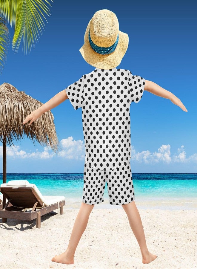 visesunny Boys 2 Piece Outfit Button Down Shirt and Short Sets Polka Dots Black White Pattern Boy Summer Outfits for Children Kids - Image 3