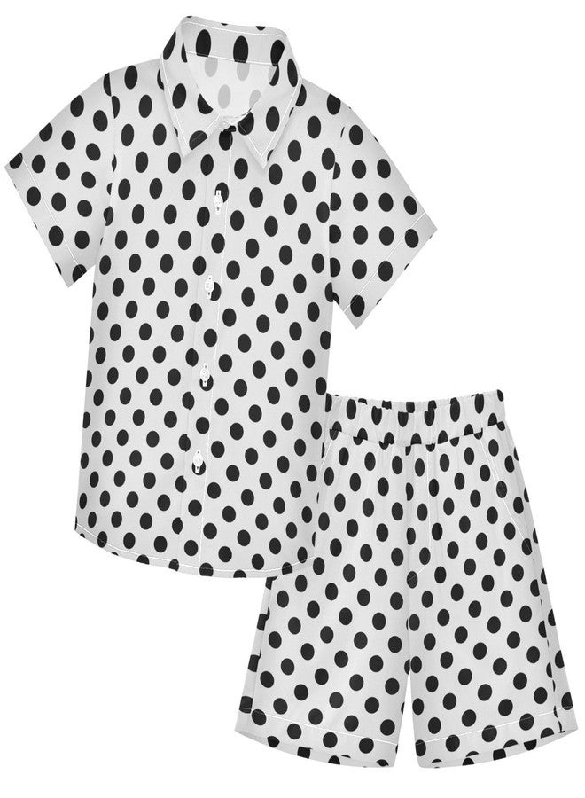 visesunny Boys 2 Piece Outfit Button Down Shirt and Short Sets Polka Dots Black White Pattern Boy Summer Outfits for Children Kids - Image 1
