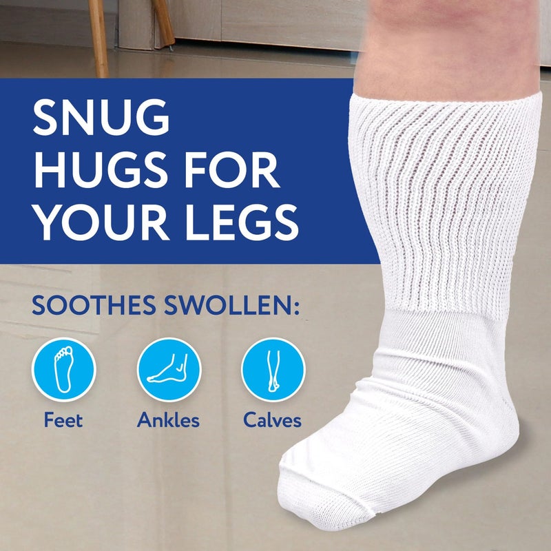 IMPRESA 2 Pair Extra Wide Unisex White Socks - Swelling Relief & Lymphedema Sock - Soft Stretch Fit & Spacious Design - Cast Cover & Cast Sleeve - Image 2
