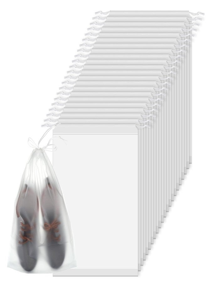 Xosjska 100 Pack Plastic Drawstring Bags Large Clear Shoe Bags for Storage Waterproof Dustproof Portable Shoe Storage with Rope for Packing,Men and Women, 15.7 x 11.8 inches - Image 1