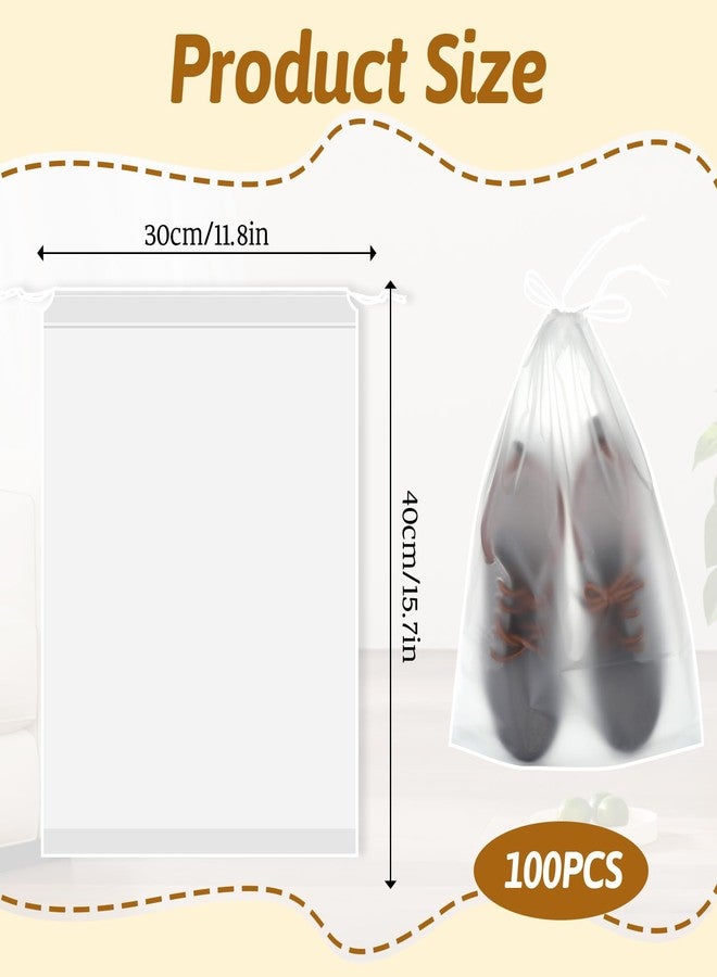 Xosjska 100 Pack Plastic Drawstring Bags Large Clear Shoe Bags for Storage Waterproof Dustproof Portable Shoe Storage with Rope for Packing,Men and Women, 15.7 x 11.8 inches - Image 2
