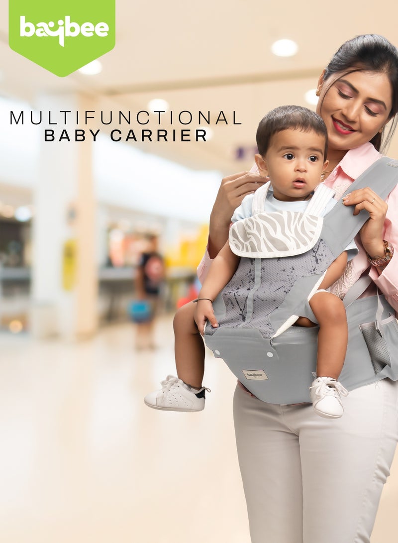 بيبي حاملة أطفال نيونست بمقعد الورك للأطفال من عمر 0 إلى 3 سنوات | حاملة أطفال للمواليد الجدد بستة أوضاع حمل | حقيبة حمل أطفال قابلة للتعديل بدون استخدام اليدين مع دعم قطني ووسادة مقعد عريضة | حقيبة كنغر للأطفال مع حقيبة تخزين متعددة ونسيج شبكي قابل للتهوية - رمادي غامق - Image 2