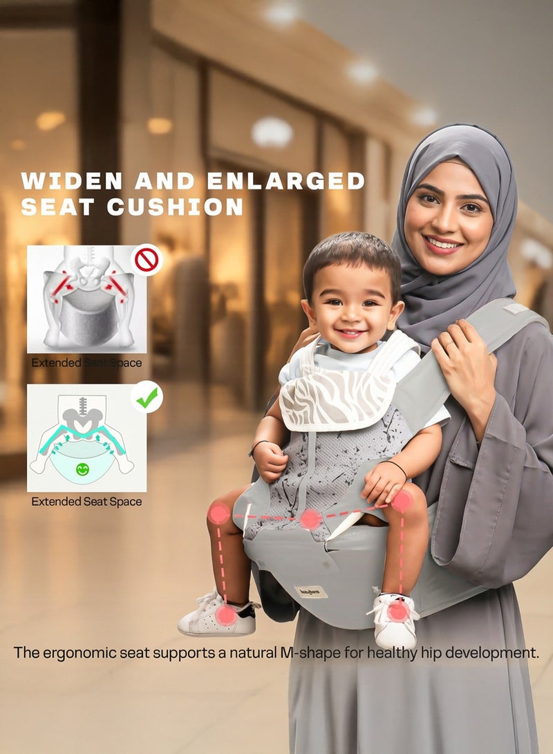 BAYBEE Neonest Hip Seat Baby Carrier for 0 to 3 Year Baby | Baby Carrier for New Born with 6 Carry Position | Adjustable Hands Free Baby Carry Bag with Lumbar Support & Wide Seat Cushion | Babies Kangaroo Bag with Multi Storage Packet & Breathable Mesh Fabric Dark Grey - Image 5