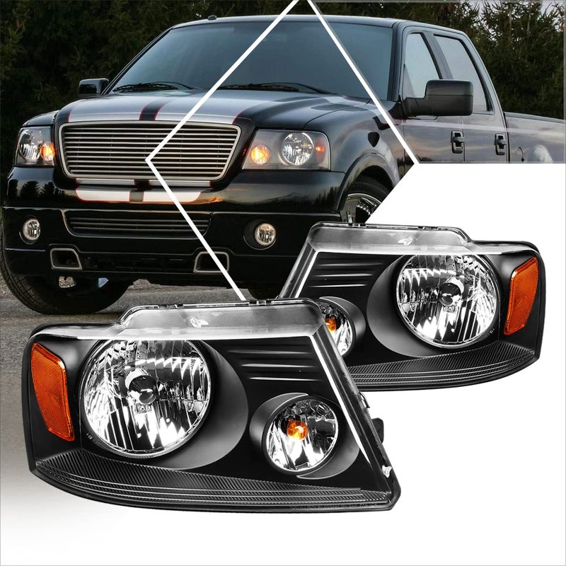 PM Performotor 2Pcs Replacement Headlights Assembly Compatible with Ford F150 0408Lincoln Mark LT 0608Black HousingAmber Corner - Image 3